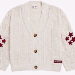 Taylor Swift Cream Cardigan with Red Accents